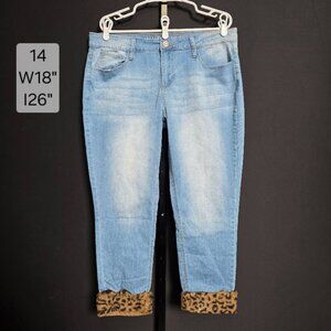 Hydraulic Nolita Jeans Womens 14 Mid Rise Curvy Ankle Skinny Leopard Fur Cuff